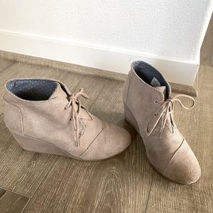 Toms Taupe Waterproof Suede Wedge Booties